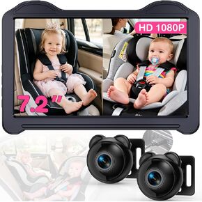 1080P Dual Baby Car Camera for 2 Kids: 7.2'' Split Screen Monitor for Twins | Auto-Brightness Car Seat Camera with Cable Clips – Organizes Cables for Neat & Easy Setup for Road Trips and Daily Commutes in Saudi Arabia