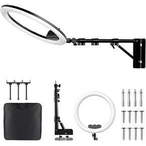 Ring Light Wall Mount with 3 Phone Holder 19", 45.7" Adjustable Boom Arm | 180° Rotatable Space-Saving Wall Mount Lighting Design for Photography, Makeup, Tattoo, Beauty Salon, Barber Studio in Saudi Arabia