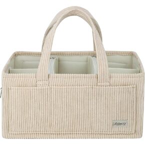 Diaper Caddy Organizer Beige Corduroy Nursery Storage Basket with Removable Dividers, Handles, Zippered Pockets for Baby Essentials in Kuwait