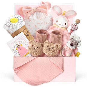 Strawberry Fairy 10 PCS Baby Gift Set for Girls, Newborn Essentials Stuff Baby Girl Gifts, Baby Girl Gift Basket, Gender Reveal Gifts Basket with Rattle Swaddle Blanket in Saudi Arabia