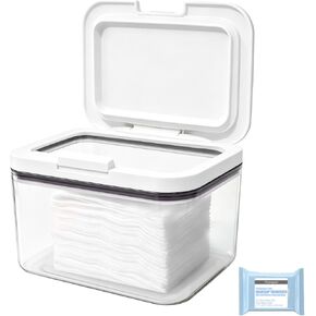 Double-Seal Protection Makeup Wipes Container, Clear Flushable Wipes Dispenser, One-Hand Open Makeup Remover Wipes Dispenser Keeps Wet Wipes Fresh for Bathroom (White) in Kuwait