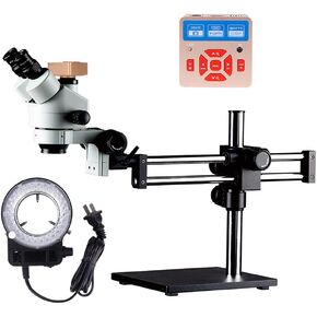 Yizhan 28MP HDMI Camera Microscope 7X-45X Simul-Focal Double Boom Stand Trinocular Stereo Zoom Microscope Ring Light Microscopio (Color : A) (A) in Saudi Arabia