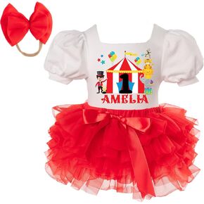 Circus Birthday Girl Outfit Carnival theme 1st 2nd 3rd 4th 5th bday dress Cake Smash leotard with red tutu and matching headband in Saudi Arabia