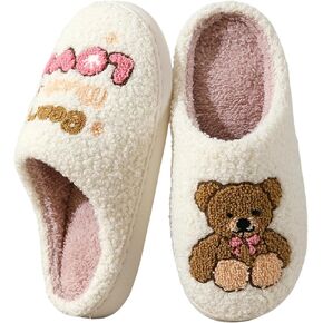 Christmas Slippers Fuzzy Plush House Footwear Soft Memory Foam Indoor Outdoor Warm Cozy Non Slip Fleece Lined Slip On Bedroom Comfy Cartoon Embroidered Holiday Gift Cute Winter Home Shoes in Saudi Arabia