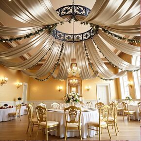 4 Panels 5ft(W) x 20ft(H) Ivory Ceiling Drapes for Wedding Parties | 20 FT Extra Long Thick Polyester Wrinkle-Free Drapery Tent Decor Decorations for Birthday Party Ceremony Stage Swag in Kuwait