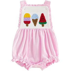 Newborn Baby Girl Bubble Romper Ice Cream Embroidery Sleeveless Stap Overalls Bodysuit Infant Beach Summer Outfit in Saudi Arabia