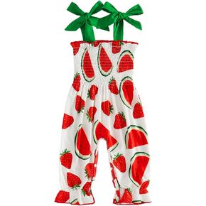 Baby Girl Watermelon Outfit Sleeveless Bubble Romper Strawberry Print Smocked Halter Jumpsuit Infant Summer Clothes in Saudi Arabia