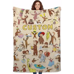 Personalized Curious George Character Blanket, Custom Name Design, Kids Decorative Bedding, Birthday Gift (Monkey 06) in Kuwait