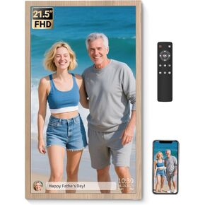 BSIMB 21.5 Inch Large Digital Picture Frame(Non-Touch Screen), 64GB 1920x1080 FHD WiFi Electronic Photo Frame Remote Control, Share Pictures/Videos via App/USB/SD Easy Setup Gifts for Mom, Light Wood in Kuwait