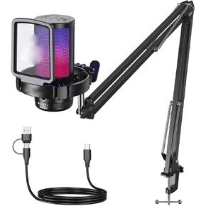 Microphone Gaming Mic Condenser RGB Noise Canceling with Gain Light in Kuwait