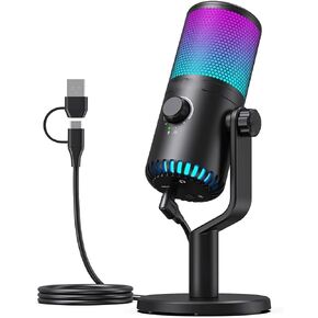 Gaming Microphone with Type C Adapter for Phone PC Breath Light Zero Latency for Podcasting Streaming in Kuwait