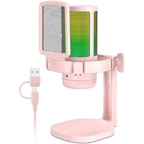 Type-c Microphone with RGB Lights Mute Zero Latency Monitoring Podcasting Mic for Gaming Streaming in Kuwait