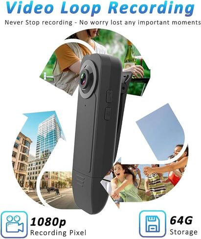 1080P Wearable Mini Body Camera with Audio Video Recording, Small POV Cam Recorder Built-in 64G TF Card for Personal Use in Kuwait
