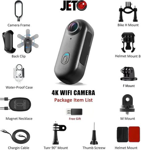 4K 30M Waterproof Magnetic POV Camera 2.4G WiFi Mini Action Body Cam for Motorcycle Helmet Bike Vlogging in Kuwait