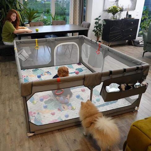 Baby Playpen with Mat 75"*59", Extra Large Playpen for Babies and Toddlers with Storage Bag, BPA-Free, Non-Toxic, Safe No Gaps Playards for Babies, Sturdy Safety Play Yard for Indoor Outdoor Fun, Grey in Kuwait