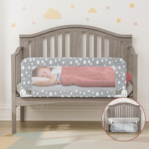 NUTIKAS Crib Rail Guard for Toddlers - 35.4" Toddler Bed Rails Convertible Safety Side Protector Swing Down Mesh Breathable Bed Barriers with Reinforced Anchor Safety in Kuwait
