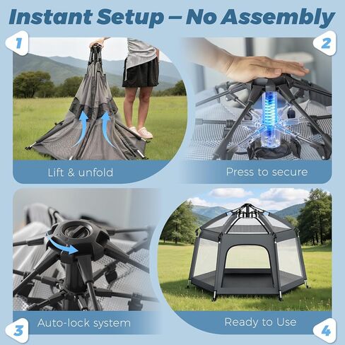 Foldable Baby Playpen with Canopy: Durable 450D Oxford & Aluminum, Gray | Pop-Up Play Tent, Easy Setup, UPF50 Sun Protection, Lightweight, Mosquito Net, for Beach Travel Outside Indoor, for Kid & Pet in Kuwait