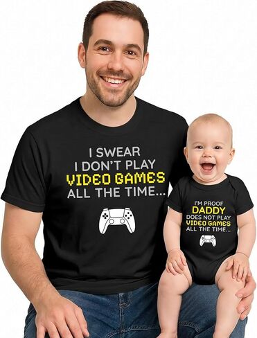 Tstars Gamer Dad Baby Shirts - Funny Matching Father and Son Outfits Dad Black XX-Large/Baby Black NB (0-3M) in Kuwait