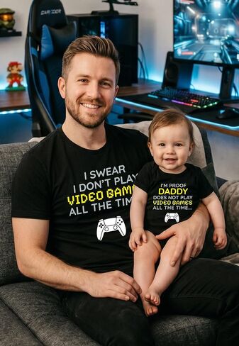 Tstars Gamer Dad Baby Shirts - Funny Matching Father and Son Outfits Dad Black XX-Large/Baby Black NB (0-3M) in Kuwait