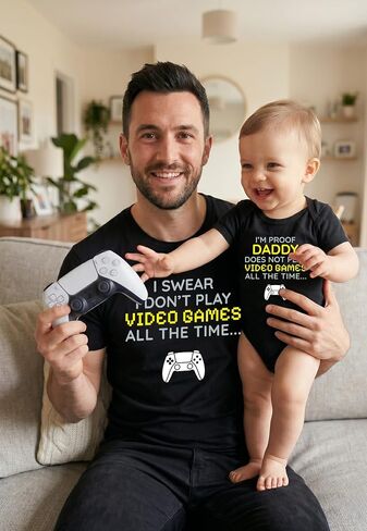Tstars Gamer Dad Baby Shirts - Funny Matching Father and Son Outfits Dad Black XX-Large/Baby Black NB (0-3M) in Kuwait