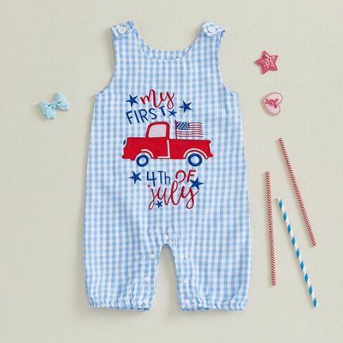 Yojeasrio Baby Boy My First 4th of July outfits Toddler Sleeveless USA Truck Flag Overall Romper Infant Summer Clothes in Kuwait