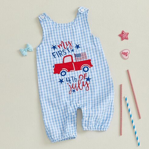 Yojeasrio Baby Boy My First 4th of July outfits Toddler Sleeveless USA Truck Flag Overall Romper Infant Summer Clothes in Kuwait