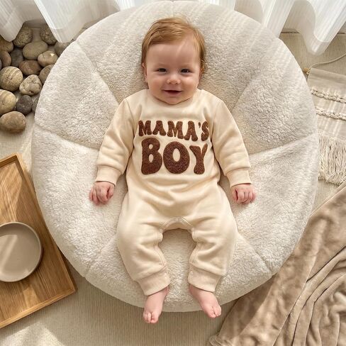 Newborn Baby Boy Fall Outfit Romper Jumpsuit Warm Infant Clothes | Letter Embroidery Bodysuit Fleece Lined Winter Clothes in Kuwait