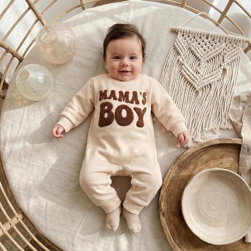 Newborn Baby Boy Fall Outfit Romper Jumpsuit Warm Infant Clothes | Letter Embroidery Bodysuit Fleece Lined Winter Clothes in Kuwait