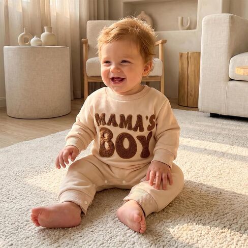 Newborn Baby Boy Fall Outfit Romper Jumpsuit Warm Infant Clothes | Letter Embroidery Bodysuit Fleece Lined Winter Clothes in Kuwait