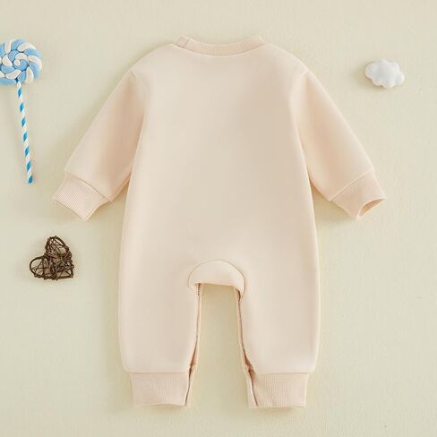 Newborn Baby Boy Fall Outfit Romper Jumpsuit Warm Infant Clothes | Letter Embroidery Bodysuit Fleece Lined Winter Clothes in Kuwait
