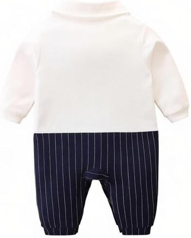 Baby Boy Gentleman Romper Long Sleeve Cotton Bodysuit Bow Tie Formal Tuxedo for Newborn Infant 0-18 Months in Kuwait