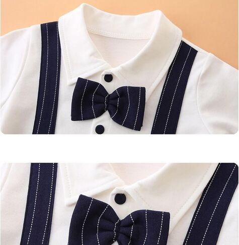 Baby Boy Gentleman Romper Long Sleeve Cotton Bodysuit Bow Tie Formal Tuxedo for Newborn Infant 0-18 Months in Kuwait