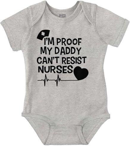 Brisco Brands Proof Daddy Can't Resist Nurses Heart Baby Romper Boys or Girls in Kuwait