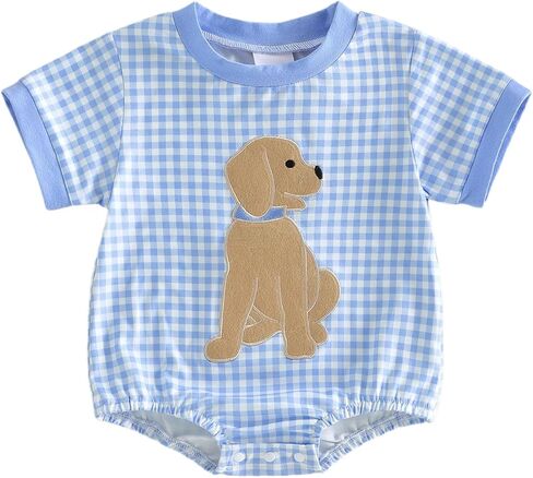 PUHHAPIEY Baby Golden Retriever Dog Puppy Bubble Romper Plaid Onesie | Gender Neutral,Soft,Bubble romper,Dog and baby matching outfit,golden retriever baby clothes,Gift for dog lover,0-18M in Kuwait