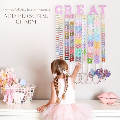 POVETIRE Letter Bow Holder Hair Bow Organizer, Ribbon Hair Clips Storage Hair Bows Hanging Baby Headband Holder Hair Accessories Organizer Display Decors Baby Nursery Toddler Girls Room-A in Kuwait