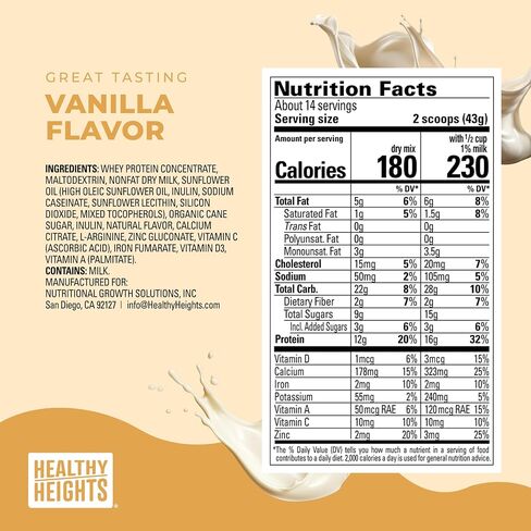 Healthy Heights Grow Daily Kids Protein Drink Mix (Vanilla) - High Protein Shake for Kids 3+, 21.6 oz in Kuwait