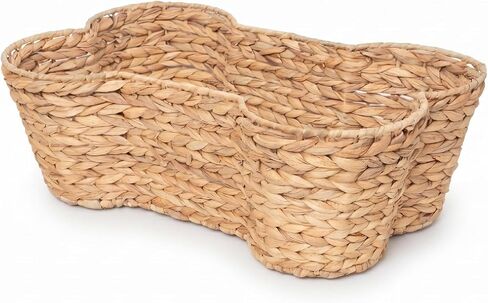 OtterPets Dog Toy Basket, Hyacinth Bone Shaped Dog Toy Bin, 17x13" | Handmade dog toy box, dog toy storage, dog basket, basket for dog toys, dog storage, 17 x 13 in, natural water hyacinth in Kuwait