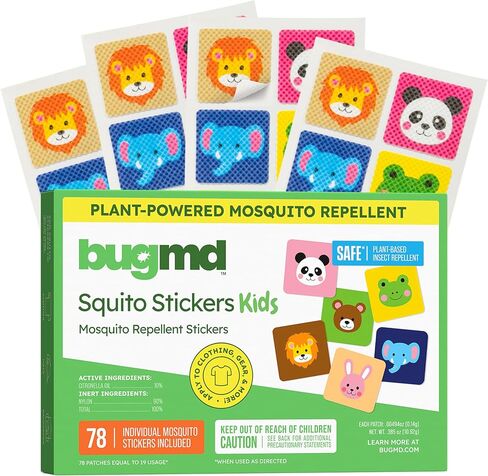 BugMD Squito Stickers - Mosquito Repellent Patches for Kids | Safe and Effective for Toddlers, Camping, Beach and Outdoor Essentials | 78 Count in Kuwait