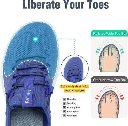 Wide Toe Box Shoes Women Extra Wide Width Sneakers Air Cushion Road Running Shoes Ultra Light Tennis Gym Workout Training Shoes Breathable Walking Shoes with Arch Support in Kuwait