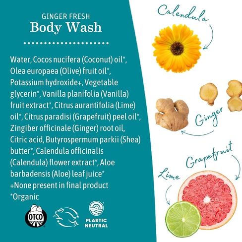 Earth Mama Ginger Fresh Foaming Hand Soap and All Purpose Body Wash for Sensitive Skin, Liquid Castile Soap with Organic Coconut Oil, Shea Butter, Calendula, & Aloe, 5.3 fl oz in Kuwait