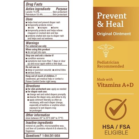A+D Original Diaper Rash Ointment - Prevents & Protects Diaper Rash - Moisturizing Skin Protectant With Vitamins A & D - Healing Ointment for Dry and Cracked Skin - 4oz, 2 Pack in Kuwait