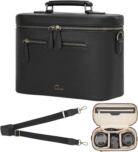 Camera Sling Bag, Waterproof PU Leather Crossbody Camera Case for Photographers, Small Shoulder Bag Compatible for Canon Nikon Sony (Black) in Saudi Arabia