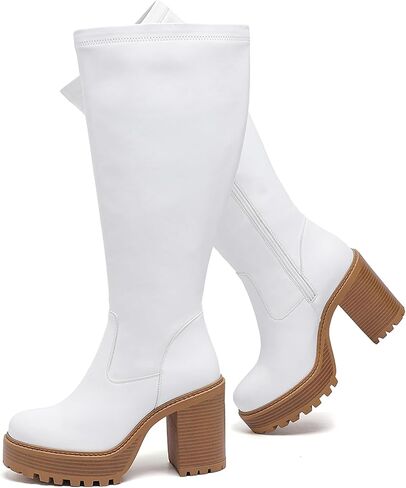 Ruiee Women's Extra Wide Calf Knee High Boots. | Extra Wide Calf, True Wide Width, Slouchy, Casual Versatile, Platform Chunky Heeled, Gogo Boots in Kuwait