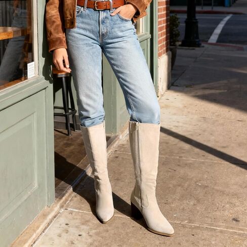 DREAM PAIRS Women's Slouchy Knee-High Chunky Heel Boots | 3-in Block Heel,Faux Suede Leather,Slouch Pull-on,Side Zipper,Pointed Toe,Comfortable Fall Winter Boots for Women in Kuwait