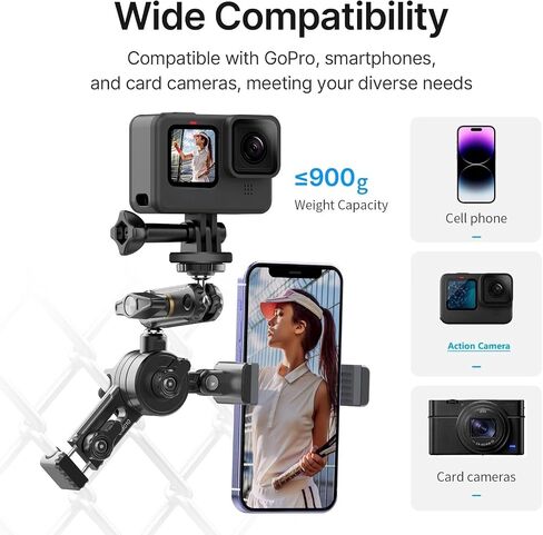 jusmo CM010 Cell Phone Fence Mount Game Changer Mounting Kit for GoPro, iPhone, AKASO, DJI Osmo Action, Insta360, Mevo Start for Recording Baseball Softball Tennis Gamechanger Streaming Kit in Kuwait