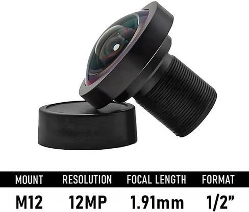 HD 12MP M12 Installation with 1.9mm Distortion Free fisheye Lens 1/2 "Image Format F1.8 Aperture, Equipped with 650nm Infrared Filter(Without Filter) in Kuwait