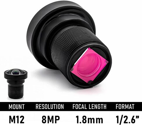 8MP HD 1.8mm Distortion Free 121 ° Lens M12 Installation F2.8 Aperture 1/2.6 "Format, with 650nm Infrared Filter(Without Filter) in Kuwait