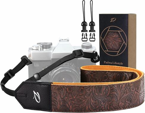 Padwa Lifestyle Camera Strap - 2" Red Faux Leather Carving Camera Straps with Full Grain Leather Ends for Photographers, Vintage Soft Suede Fabric Padded Strap Quick Release fits All Cameras in Kuwait