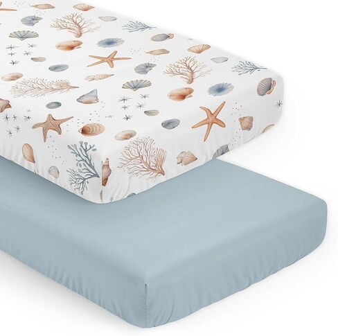 Sweet Jojo Designs Fitted Baby Crib Sheets (Ocean Seashells) for Boys or Girls, Infant Nursery, Toddler Room - Standard Size (Nautical, Watercolor, Starfish, Coastal, Sea Shell, Aquatic Nature, Taupe) in Kuwait