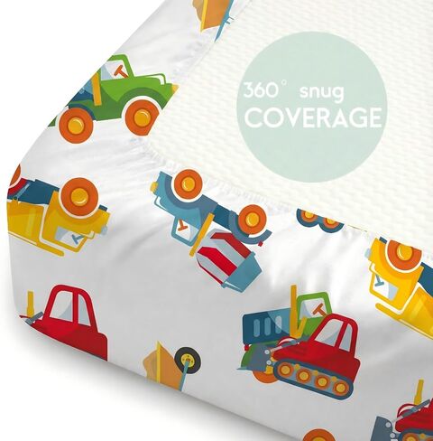 Crib Sheets Set of 4, Portable Soft Comfortable Crib Sheets, Novel Patterns Toddler Bed Sheets for Baby Girls Boys, 52''x28'' Standard Size Fitted Baby Crib Sheet Nursery Decor（Construction） in Kuwait